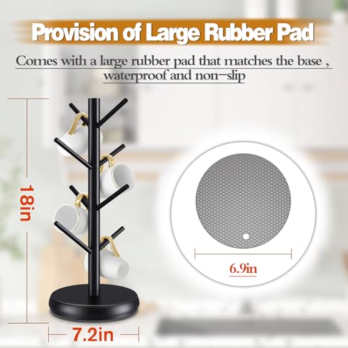 Bamboo Mug Holder Tree - Upgraded 360° Rotating 8 Hooks Coffee Cup Rack, Sturdy No-Tool Assembly Counter Organizer for Mugs, Jewelry & Accessories, Eco-Friendly Wood Stand(Black) - color: Black