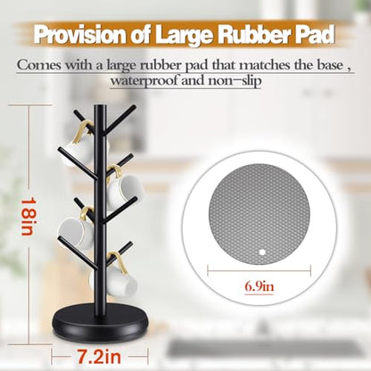 Bamboo Mug Holder Tree - Upgraded 360° Rotating 8 Hooks Coffee Cup Rack, Sturdy No-Tool Assembly Counter Organizer for Mugs, Jewelry & Accessories, Eco-Friendly Wood Stand(Black) - color: Black
