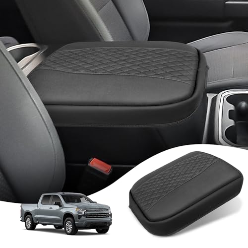 Car Center Console Cover for Chevy Silverado GMC Sierra 2019-2026/Tahoe & Suburban & Yukon 2021-2026 PU Armrest Cover Console Pad Interior Accessories, Anti-Scratch Black, Bucket Seat Only - size: Bucket Seat-Silverado&Sierra 2019-2026