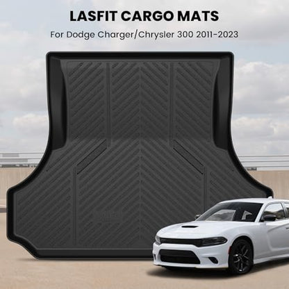 LASFIT Trunk Mat for Dodge Charger 2011-2023, for Chrysler 300 2011-2023, Fit Without Subwoofer, All Weather TPE Custom Fit Car Mats Cargo Liner Cargo Mat, Black - style: 4) Charger/Chrysler 300 | 2011-2023 |Trunk Mat