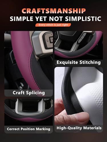 Leather Steering Wheel Cover for Ford F150/F250/F350, 15.5-16 Inch Truck Steering Wheel Grip, Breathable & Anti-Slip, Premium Semi Car Accessories (Purple) - color: Purple