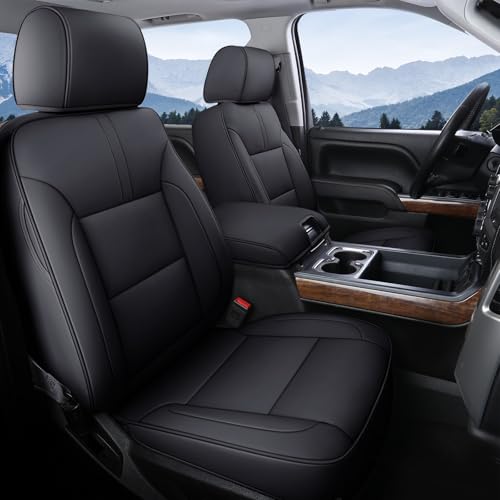 Coverado Chevy Silverado Seat Covers Full Set, Faux Leather Car Seat Covers Fit for 2014-2018 1500, 2015-2019 2500HD 3500HD Chevy Silverado GMC Sierra Crew Double Extended Cab (Black) - color: Black, size: FullSet(2014-2018)