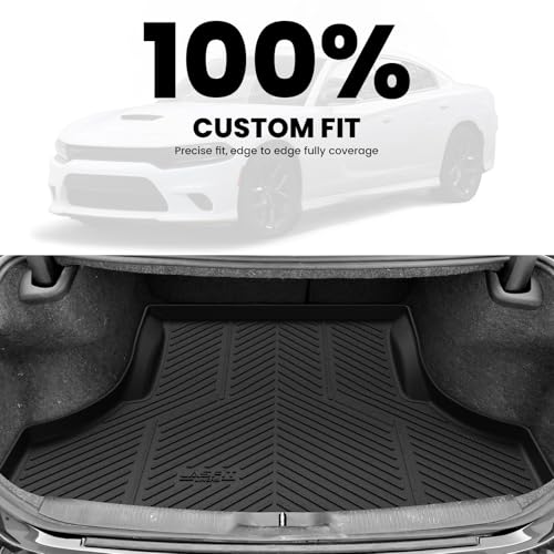 LASFIT Trunk Mat for Dodge Charger 2011-2023, for Chrysler 300 2011-2023, Fit Without Subwoofer, All Weather TPE Custom Fit Car Mats Cargo Liner Cargo Mat, Black - style: 4) Charger/Chrysler 300 | 2011-2023 |Trunk Mat