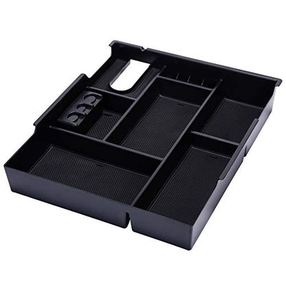 Compatible with Toyota Tundra Accessories 2014-2021 Center Console Organizer, Insert ABS Black Materials Tray, Armrest Secondary Storage Box - Full Tray - color: black