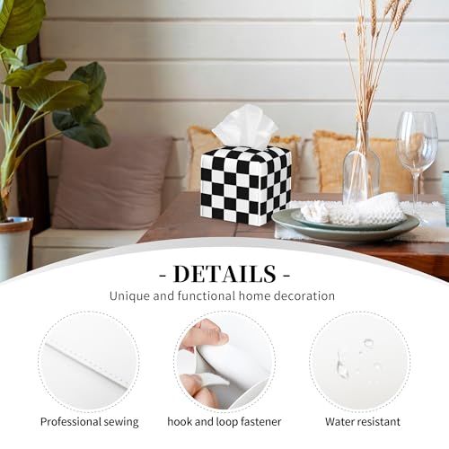 Black and White Checkerboard Tissue Box Cover Square,Square Grid Checkered Tissue Box Holder Waterproof Leather Facial Paper Organizer Dispenser for Bathroom Home Car Nightstand Vanity Desk - color: Color-21