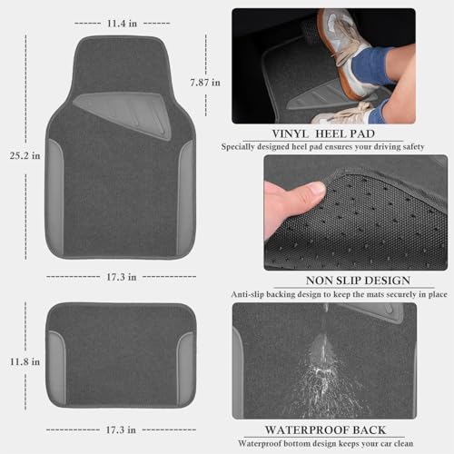 CAR PASS Microfiber Leather Steering Wheel Cover and Waterproof Car Floor Mats,Universal Car Combo Fit for 95% Sedan,SUV,Cars,14.5-15inch Anti-Slip Safety Comfortable Faux Leather Design(Solid Gray) - color: All Gray