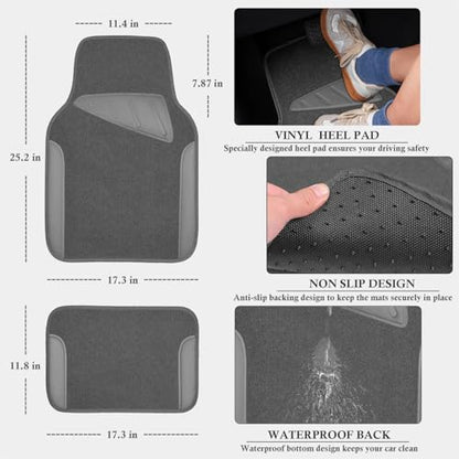 CAR PASS Microfiber Leather Steering Wheel Cover and Waterproof Car Floor Mats,Universal Car Combo Fit for 95% Sedan,SUV,Cars,14.5-15inch Anti-Slip Safety Comfortable Faux Leather Design(Solid Gray) - color: All Gray