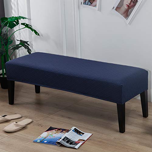 Stretch Dining Bench Cover, Washable Durable Bench Covers Slipcover, Rectangle Bench Seat Covers for Dining Room Living Room Kitchen(Jacquard Midnight Blue)