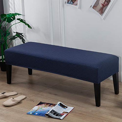 Stretch Dining Bench Cover, Washable Durable Bench Covers Slipcover, Rectangle Bench Seat Covers for Dining Room Living Room Kitchen(Jacquard Midnight Blue)