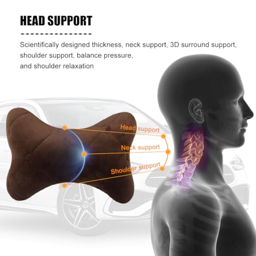 2PCS Car Headrest Pillow, Comfortable Ergonomic Design Vehicle Seat Neck Pillow for Driving Fatigue Relief, Soft Breathable Automotive Interior Head Rest Cushion Pad, Universal Fit (Coffee) - color: Coffee