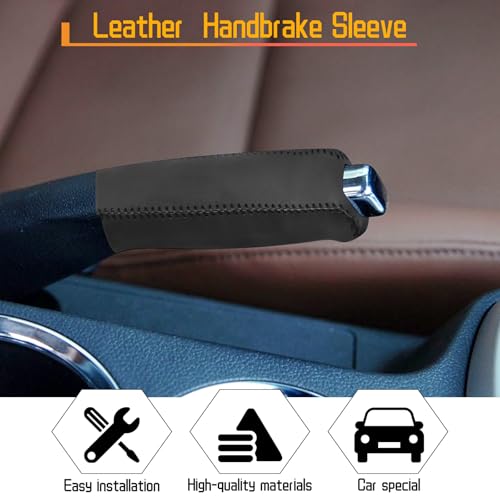 Genuine Leather Handbrake Protector Cover Compatible with Hyundai Rohens-Coupe 2009-2012 Anti-Slip Hand Brake Parking Lever Sleeve Black
