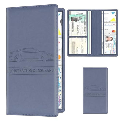 Leather Car Registration and Insurance Holder - Vehicle Glove Box Car Organizer,Auto Truck Comparment Accessories Case with Magnetic Closure for Driver License, Cards (Navy Blue) - color: Navy Blue