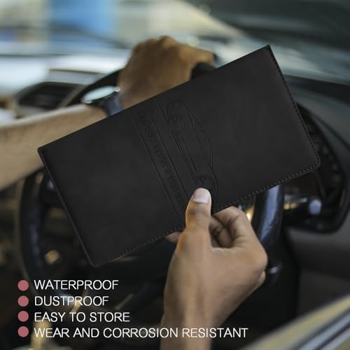 Car Registration and Insurance Holder, Registration and Insurance Card Holder, Auto Glove Box Organizer with Magnetic Shut, PU Leather Automobile Documents Wallet for Cards (Black) - color: Black