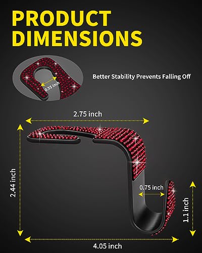 4 Pack Blink Diamond Car Seat Headrest Hooks Crystal Rhinestone Car Purse Holder Universal Interior Accessories for Handbags, Water Bottles, Coats, Umbrellas, Red - color: Red