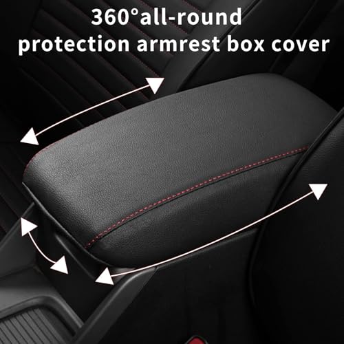 AOMSAZTO Armrest Covers Middle Console Covers for 2017-2022 Nissan Rogue Black with Red Stiches - color: Black with red stiches