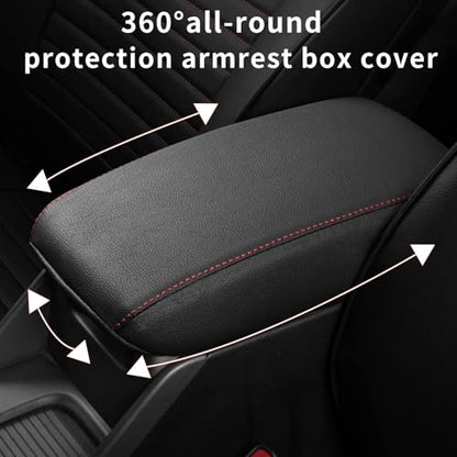 AOMSAZTO Armrest Covers Middle Console Covers for 2017-2022 Nissan Rogue Black with Red Stiches - color: Black with red stiches