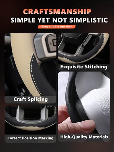 Leather Steering Wheel Cover for Ford F150/F250/F350, 15.5-16 Inch Truck Steering Wheel Grip, Breathable & Anti-Slip, Premium Semi Car Accessories (Beige) - color: Beige