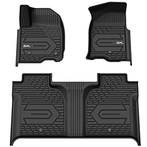 3W Floor Mats Fit for 2019-2024 2025 Chevy Silverado/GMC Sierra 1500 & 2020-2024 2025 Chevrolet Silverado/GMC Sierra 2500 HD/3500HD Crew Cab TPE All Weather Custom Fit, with Factory Carpeted Storage - size: Chevy Silverado & GMC Sierra Floor Mats