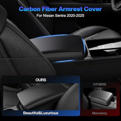 Autorder Center Console Cover for Nissan Sentra 2020 2021 2022 2023 2024 2025 Accessories Carbon Fiber Armrest Cover Anti-Scratch Middle Console Pad Leather Armrest Protector - size: 20-25 Nissan Sentra