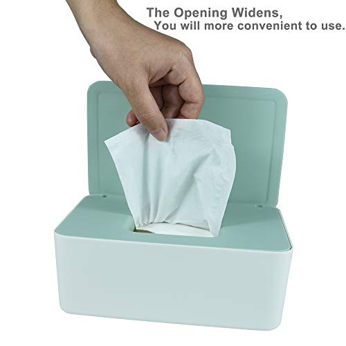 Diaper Wipes Dispenser, Tissue Storage Box Case, Wet Wipe Dispenser Holder with Lid for Home, Office, Cars (Green) - color: Green Lid, White Box