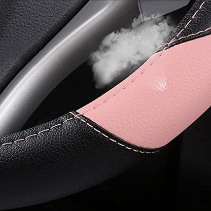 Leather Car Steering Wheel Cover, Non-Slip Car Wheel Cover Protector Breathable Microfiber Leather Universal Fit for Most Cars(Pink) - color: Pink