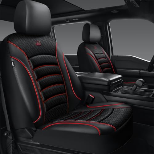 CAR PASS Comfortable 3D Foam Mesh Leather Car Seat Covers Front, Air Cool Mesh Breathable Front Seat Covers for Car, Universal Fit for SUV Truck Sedan Automotive, Airbag Compatible,Black Red - color: Black/Red, size: Two Front
