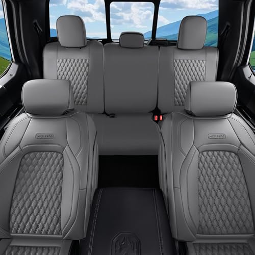 Coverado Ram Car Seat Covers Fullset, Leather Gray Car Seat Covers for Dodge RAM 1500 Compatible with 2010-2023 2500 3500 Crew/Mega Cab - color: Gray, size: Curved Front&Flat Rear