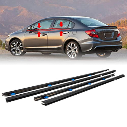 4Pcs Weatherstrip Window Moulding Trim Seal Belt Compatible with 2012-2015 Honda Civic Replace# 72410TR0A01 - color: 2012-2015, size: For Honda Civic