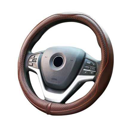 Valleycomfy Steering Wheel Covers Universal 15 inch - Genuine Leather, Breathable, Anti Slip & Odor Free (Coffee, M(14" 1/2-15" 1/4)) - color: Coffee, size: M(14"1/2-15"1/4)