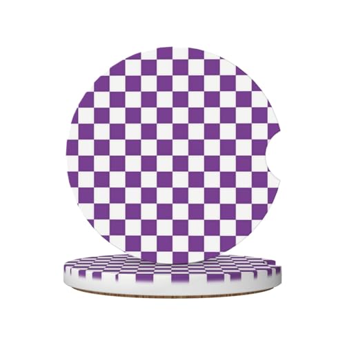Checkerboard Checkered Purple White 2 Pack Car Cup Holder Coasters Absorbent Ceramic Drink Coasters 2.56" Universal Anti Slip Cup Mat with Cork Base and Finger Notch Auto Accessories Interior - color: Grey