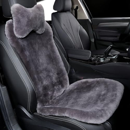 OGLAND Natural Fur Sheepskin Universal car seat Covers for seat Cushion Auto Accessories, 1 Front Seat(3 Pack Front, Graphite) - color: Graphite