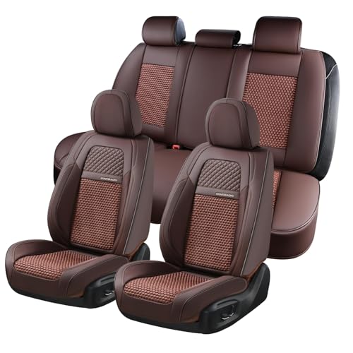 Coverado Car Seat Covers Full Set, 5 Seats Car Seat Protector, Leather Woven Universal Breathable Car Seat Cover Front Seats Back Seats, Car Seat Cushion Fit for Most Vehicles Brown - color: Brown, size: FullSet