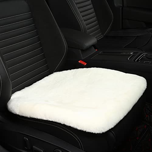 IRIWOOL Genuine Sheepskin Auto Seat Pad, Australian Soft Wool Seat Cover Breathable and Sweat-Wicking Comfort Warm Universal Fit,19.2 inch x19.2 inch (Front seat Cushion 1pc, Ivory White) - color: Ivory White, size: 1 Count (Pack of 1)