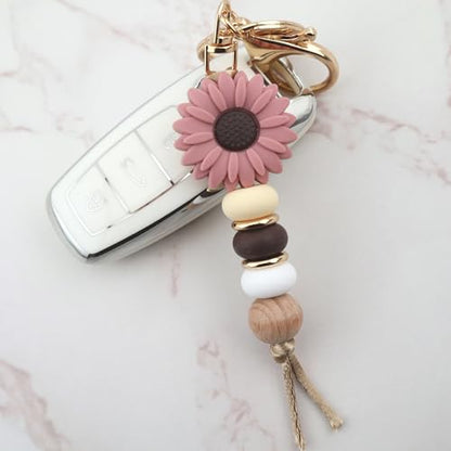 Flower Charm for Women Cute Keychain for Car Keys Silicone Bead Purse Charms for Handback Key Ring - color: Brown