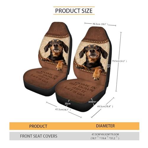 Dachshund Dog Print Car Seat Covers Front Set of 2 Breathable Stretchy Automotive Bucket Seat Covers High Back Seats Cover for Car Front - color: Brown and Black - Dachshund Dog