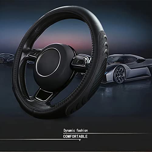 Leather Steering Wheel Cover for Ford F150 F250 F350, 15.5-16 inches Car Steering Wheel Cover with Anti-Slip Massage Particle (Black) - color: Black