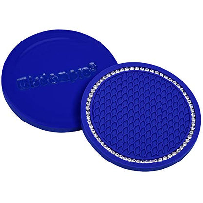 Bling Car Coasters, Wisdompro 4 Pack PVC Car Cup Holder Insert Coaster - Anti Slip Universal Vehicle Interior Accessories Crystal Glitter Cup Mats for Women and Men (2.75" Diameter, Blue) - color: Blue