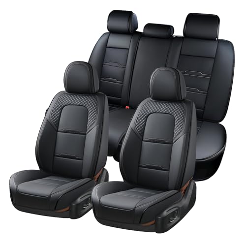 Coverado Car Seat Covers Full Set, 5 Piece Car Seat Protector with Removable Headrest, Nappa Leather Breathable Front Rear Seat Cushion Side All Wrapped Universal Fit Truck Automotive Most Cars Black - color: Nappa-Black, size: Full Set