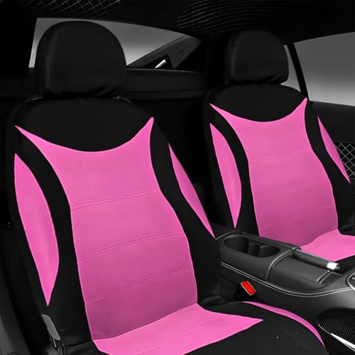Car Front Seat Cover Set, Waterproof Vehicle Frontseat Protector with Removable Headrest, Washable Automotive Interior Seat Accessories, Universal Fit (Black/Pink) - color: black/pink
