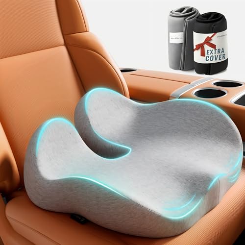 Car Seat Cushion, Memory Foam Cushion with Carry Handle for Drivers, Orthopedic Sciatica & Tailbone Pain Relief for Long Driving, Comfort - color: Light Gray