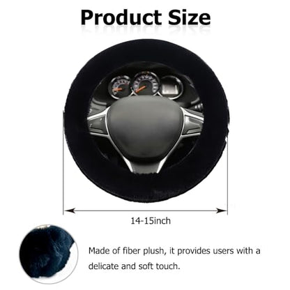 Fluffy Steering Wheel Cover, Winter Warm, Suitable for Most Car Steering Wheels in The 14-15 Inch Range(Black, 1PCS)