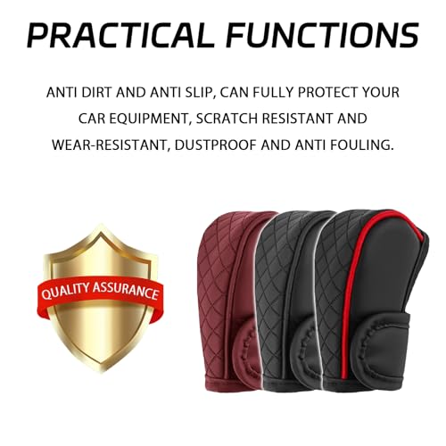 Car Shift Handle Transmission Knob Cover Accessories, Eco-Leather Car Shift Cover, Center Console Magic Tape Gear Lever Protector Universal for Most Cars(Black+Red)