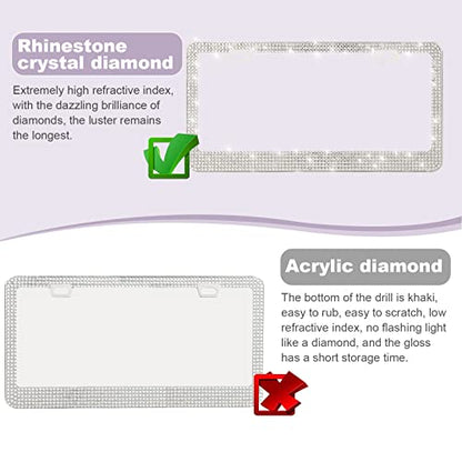 QUANQIUFEI 2 Pack Bling License Plate Frames for Women, Sparkly Rhinestone Diamond Car Accessories with Glitter Crystal Caps (White) - color: White