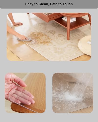 【16 Anti-Slip Stickers Included】3'×10' Clear Plastic Floor Runner, Non Slip Runner Protector, Wipeable Vinyl Runners, Extra Long Clear Floor Protector for Kitchen/Utility Room, Rug Cover for Hardwood - size: 3' x 10' (Rectangular)