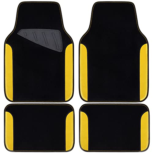 CAR PASS Waterproof Universal Fit Car Floor Mats, Car Mats Fit for SUV,Vans,sedans, Trucks,Set of 4pcs Car Carpet with Driver Heel Pad (Black and Yellow) - color: Black and Yellow