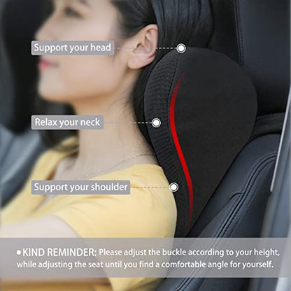 Super Soft Car Headrest Pillow, 100% Memory Foam Car Neck Pillow with Adjustable Strap & Breathable Removable Cover, Ergonomic Design - Travel Pillow Car Pillow for Neck/Back Pain Relief(Black, 1PC)