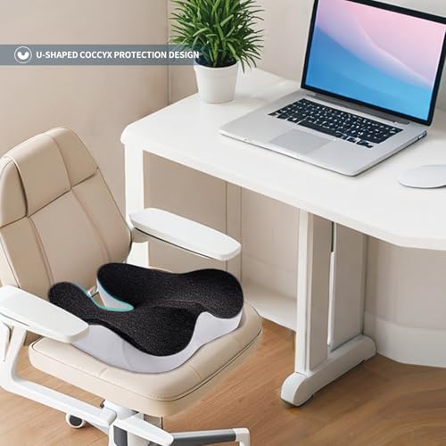Pressure Relief Seat Cushion for Long Sitting Hours on Office/Home Chair, Car, Wheelchair - Extra-Dense Memory Foam for Hip, Tailbone, Coccyx, Sciatica-Black (Light Edge) - color: Black (Light Edge)