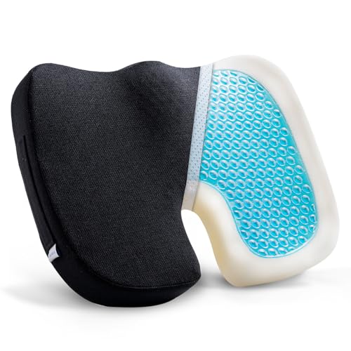 DR.DREAM Seat Cushion for Long Sitting, Cooling Gel Memory Foam Seat Cushion - Back, Sciatica, Coccyx, Tailbone Pain Relief - for Office Chairs, Car Seat, Wheelchair Sitting Cushion (Black) - color: Black
