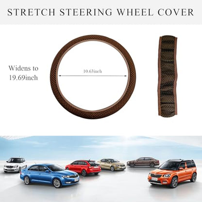 Yourkar Elastic Steering Wheel Cover, 15"×15" Comfy Breathable Stretch Steering Wheel Protector, Ice-Silk Cloth Polyester Steering Wheel Cover for Men Women, Car Accessories (Brown) - color: Brown