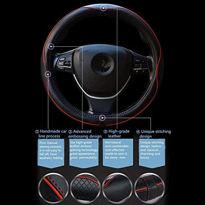 Car Steering Wheel Cover, Anti-Slip, Safety, Soft, Breathable, Heavy Duty, Thick, Full Surround, Sports Style (Black with Red line) - color: Black with Red line